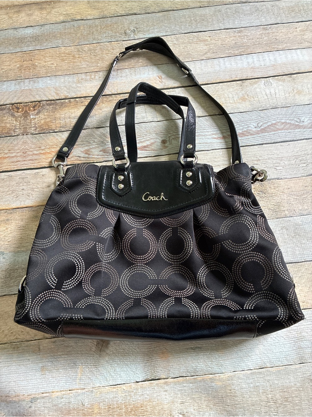 Coach Ashley op art black satchel shoulder bag
